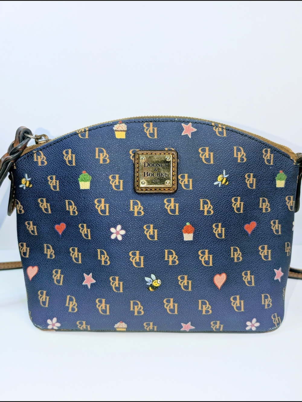Dooney & Bourke Navy Signature Crossbody with Cupcake & Bee Print